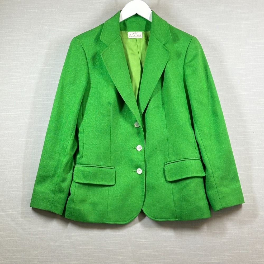Vintage Ah Austin Hill Union Made Womans Green Blazer 10 Medium